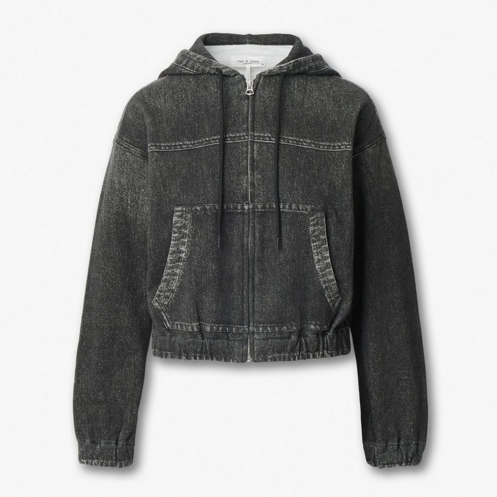 Rag And Bone Miramar Davina Hoodie Washed Black Cotton Terry XS